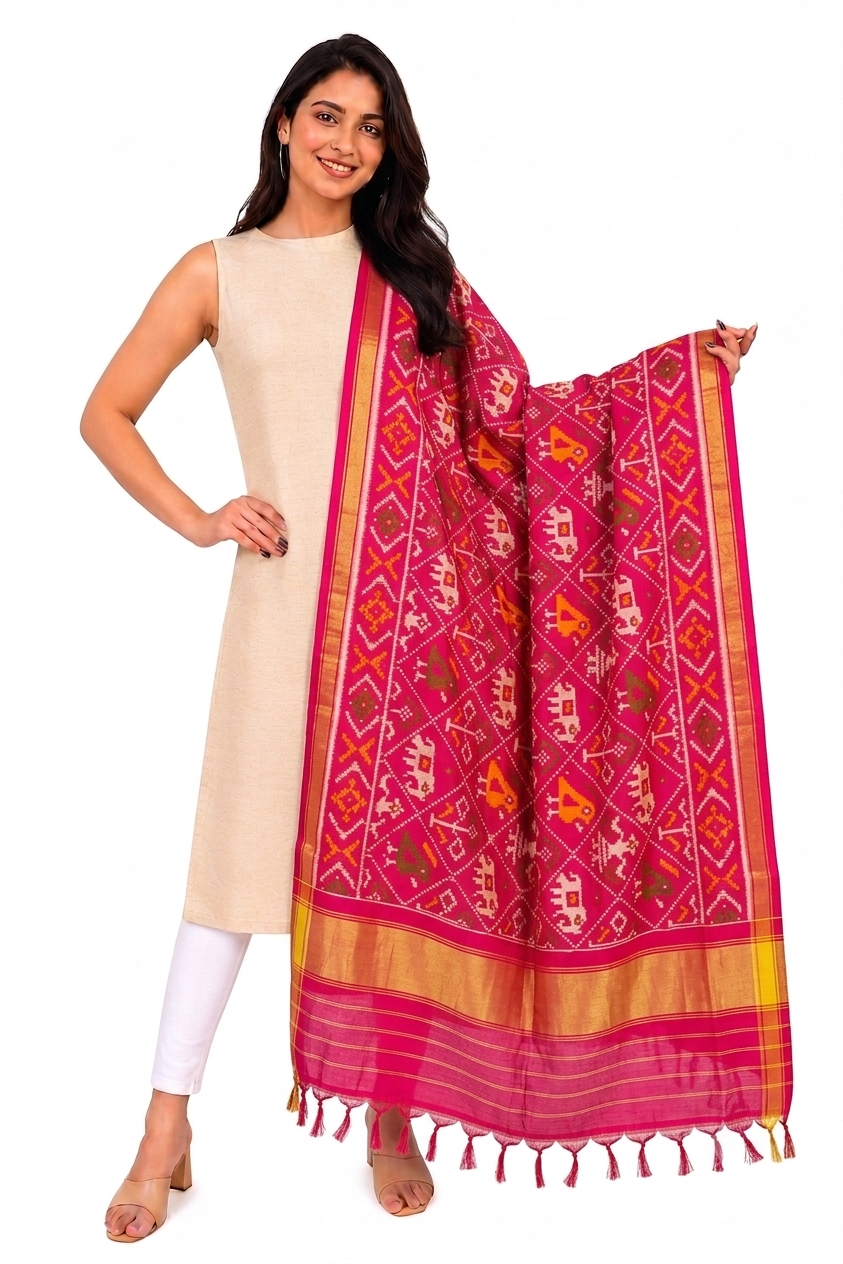 PURE MULBERRY SILK IKKAT DUPATTA