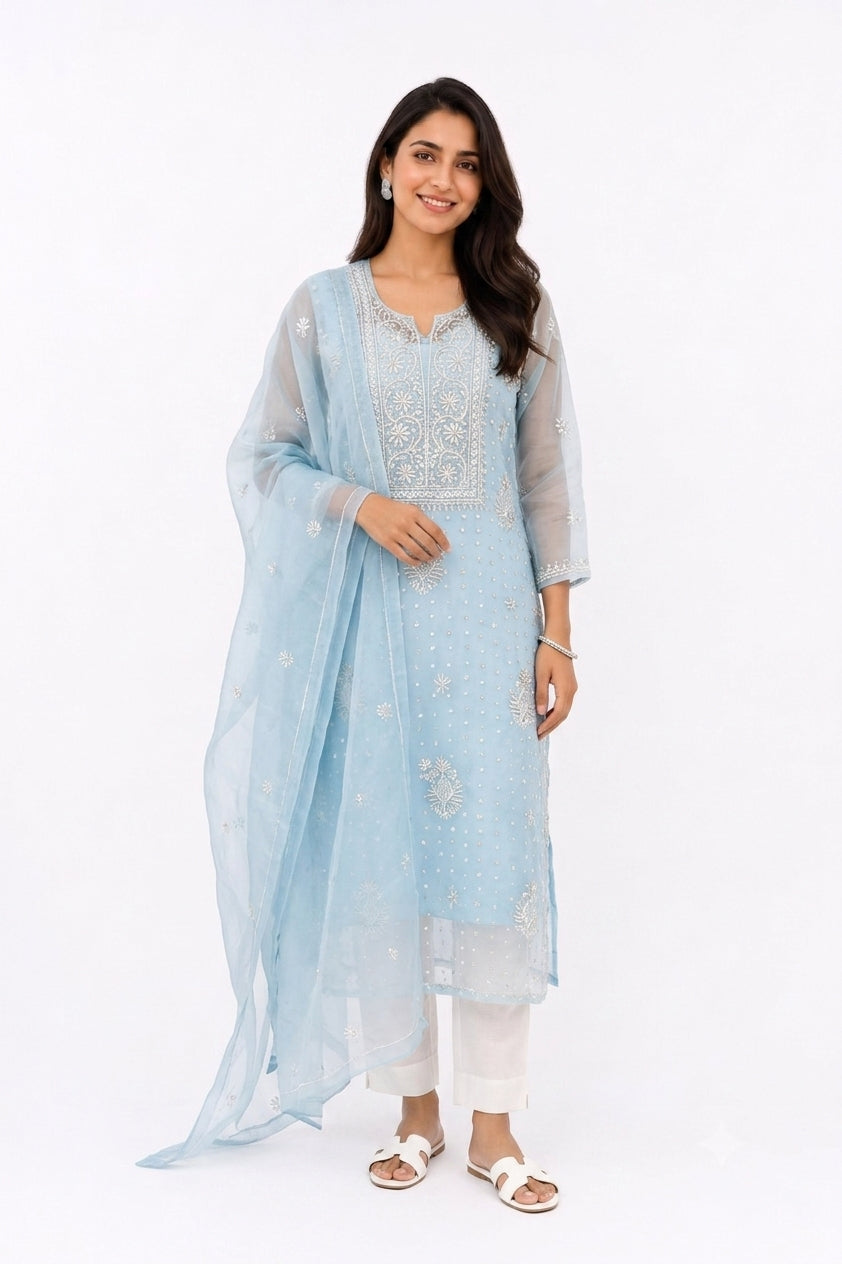PURE ORGANZA KURTA 2 PIECE SET WITH INNER AND DUPATTA
