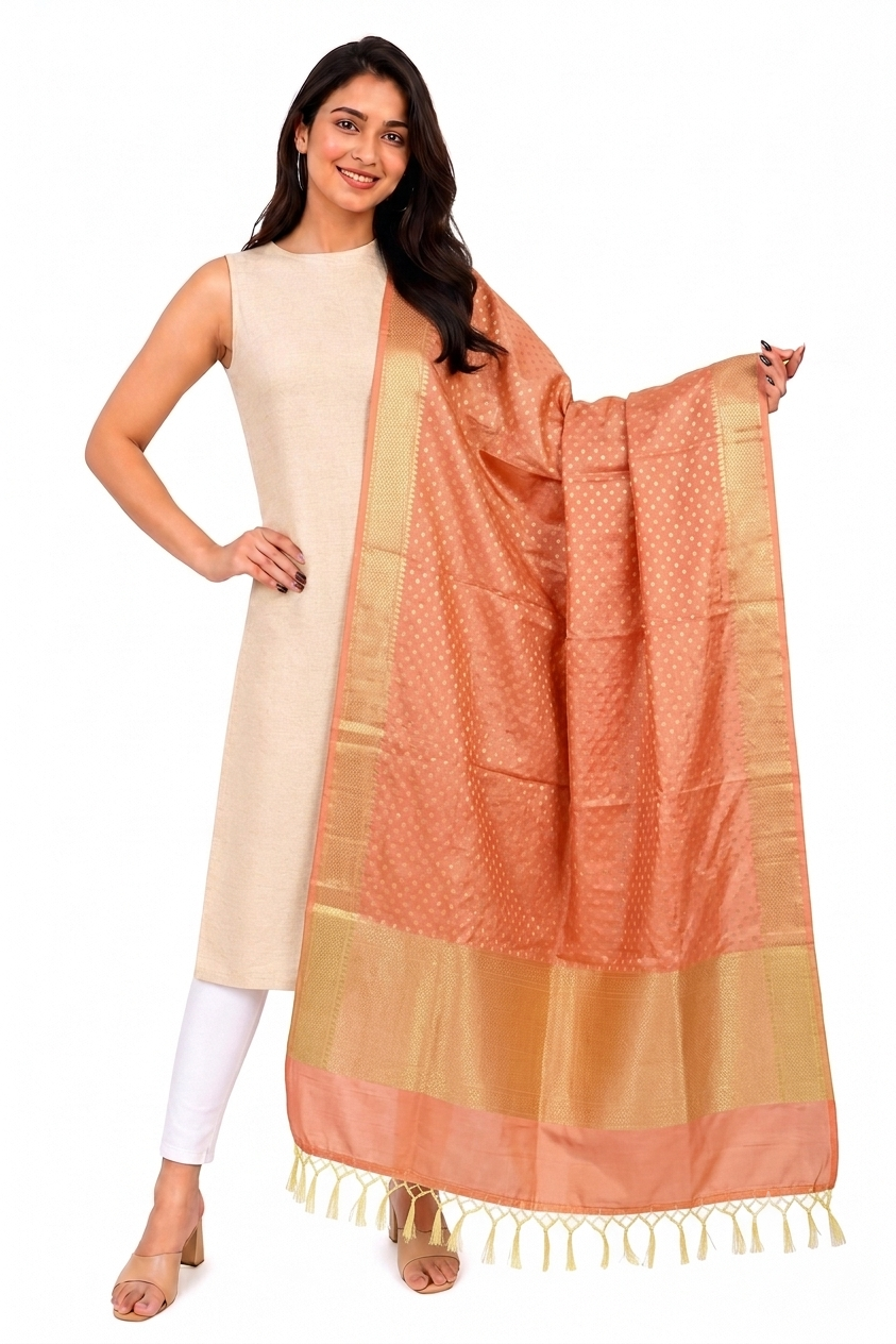 PURE SILK PEACH DUPATTA