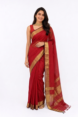 RED MAHESHWARI  TISSUE SAREE