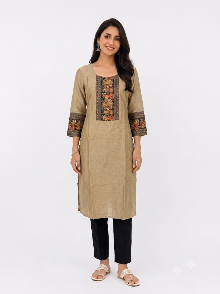 SLUB SILK KURTA WITH BARAAT BORDER