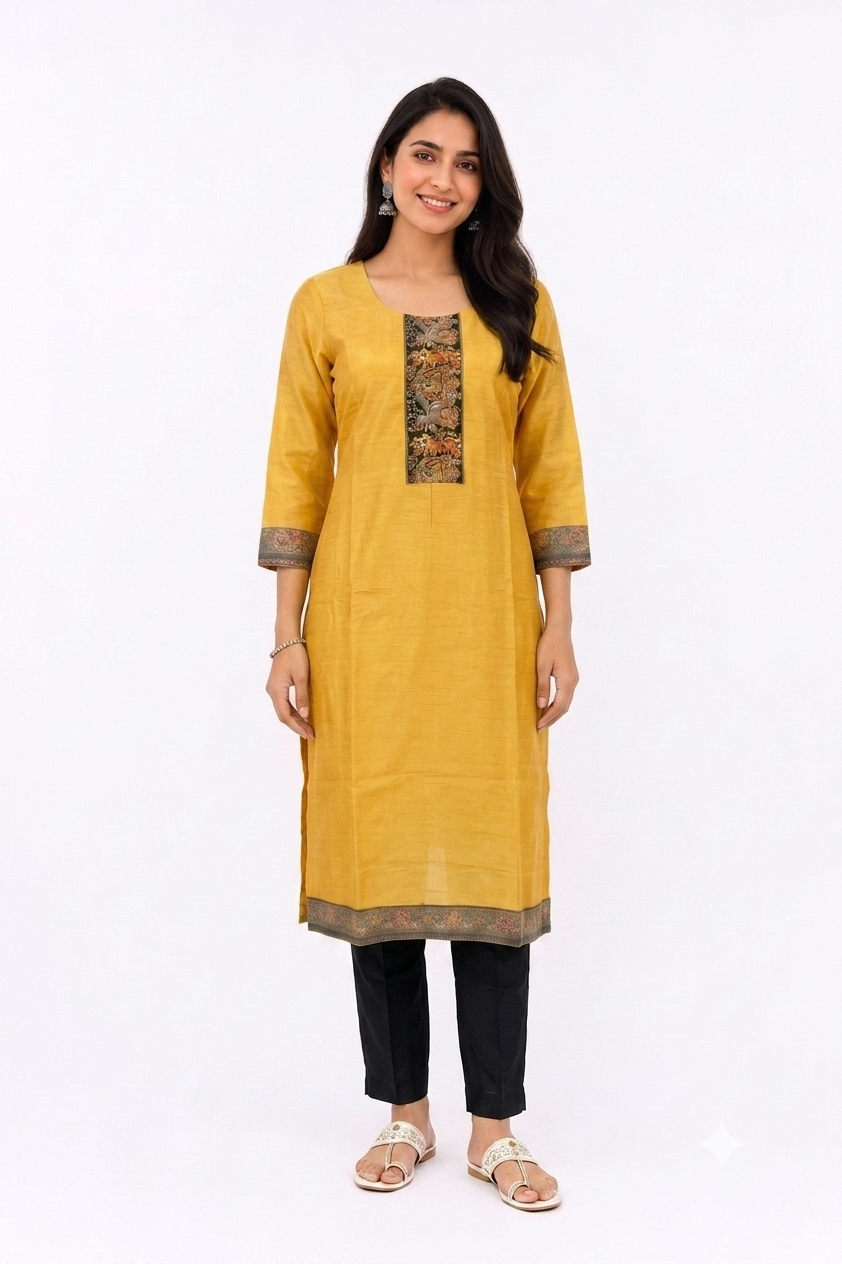 SLUB SILK KURTA WITH BARAAT BORDER