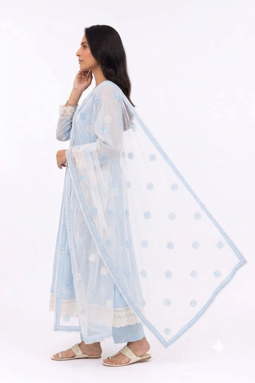 SKY BLUE GEORGETTE ANARKALI WITH DUPATTA
