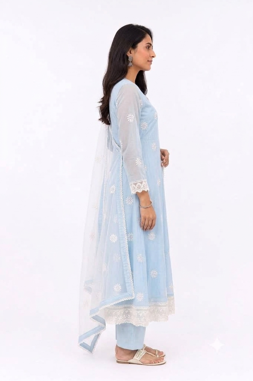 SKY BLUE GEORGETTE ANARKALI WITH DUPATTA