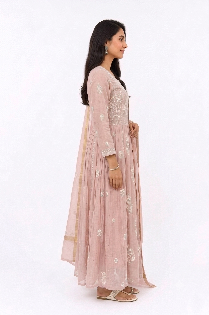 PINK CHANDERI MULMUL 2 PC SET WITH DUPATTA