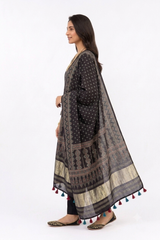 UNSTITCHED 3 PC SET PRINTER BLACK MODAL SILK