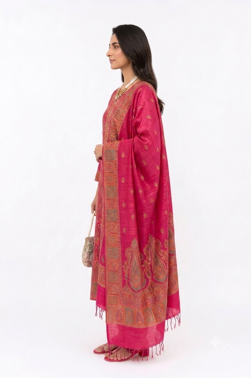 PINK KANI JAMAVAR READY 3 PIECE SET