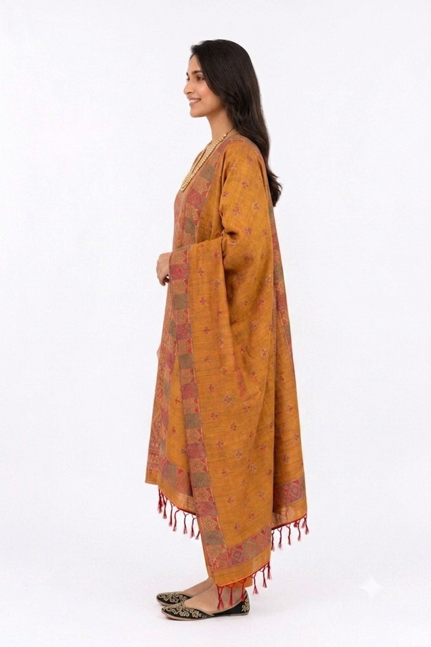 UNSTITCHED 3 PC SET MUSTARD KANI JAMAVAR