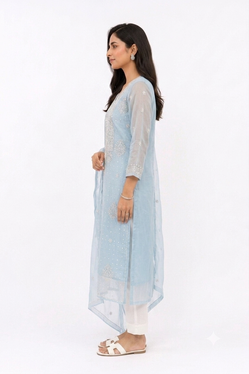 PURE ORGANZA KURTA 2 PIECE SET WITH INNER AND DUPATTA