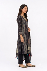 UNSTITCHED 3 PC SET PRINTER BLACK MODAL SILK