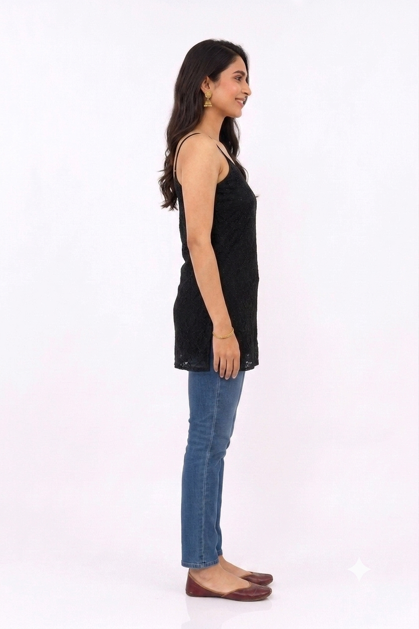 RESHAM WORK SPAGHETTI STRAPS TUNIC