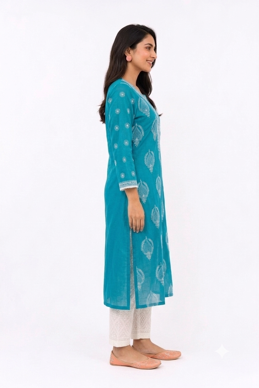 BLUE LUCKNOWI KURTA
