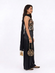 BLACK PRINTED 3 PIECE MAYURI SET