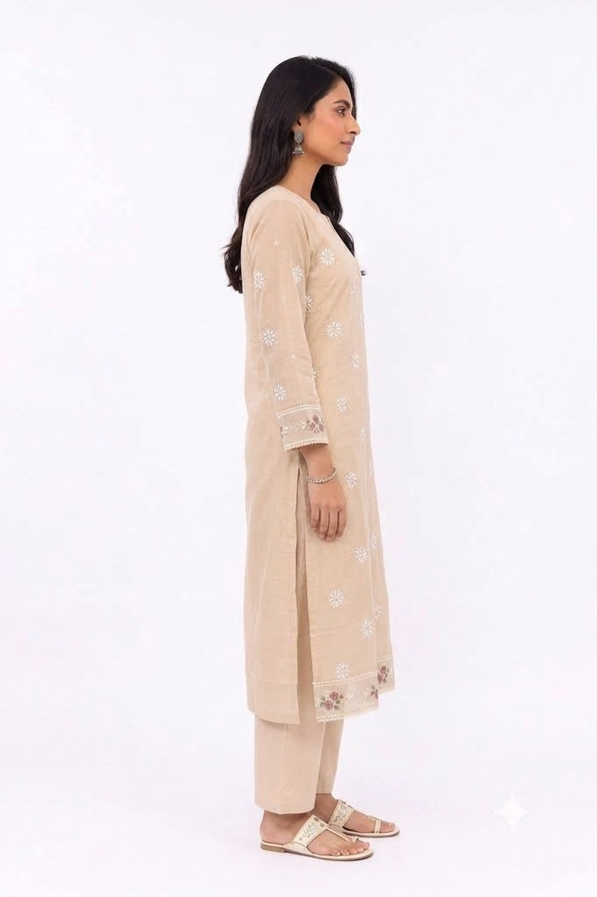 PEACH GEORGETTE KURTA WITH BORDER