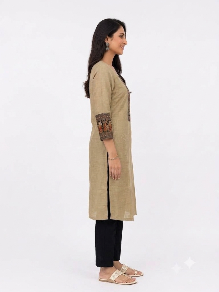 SLUB SILK KURTA WITH BARAAT BORDER