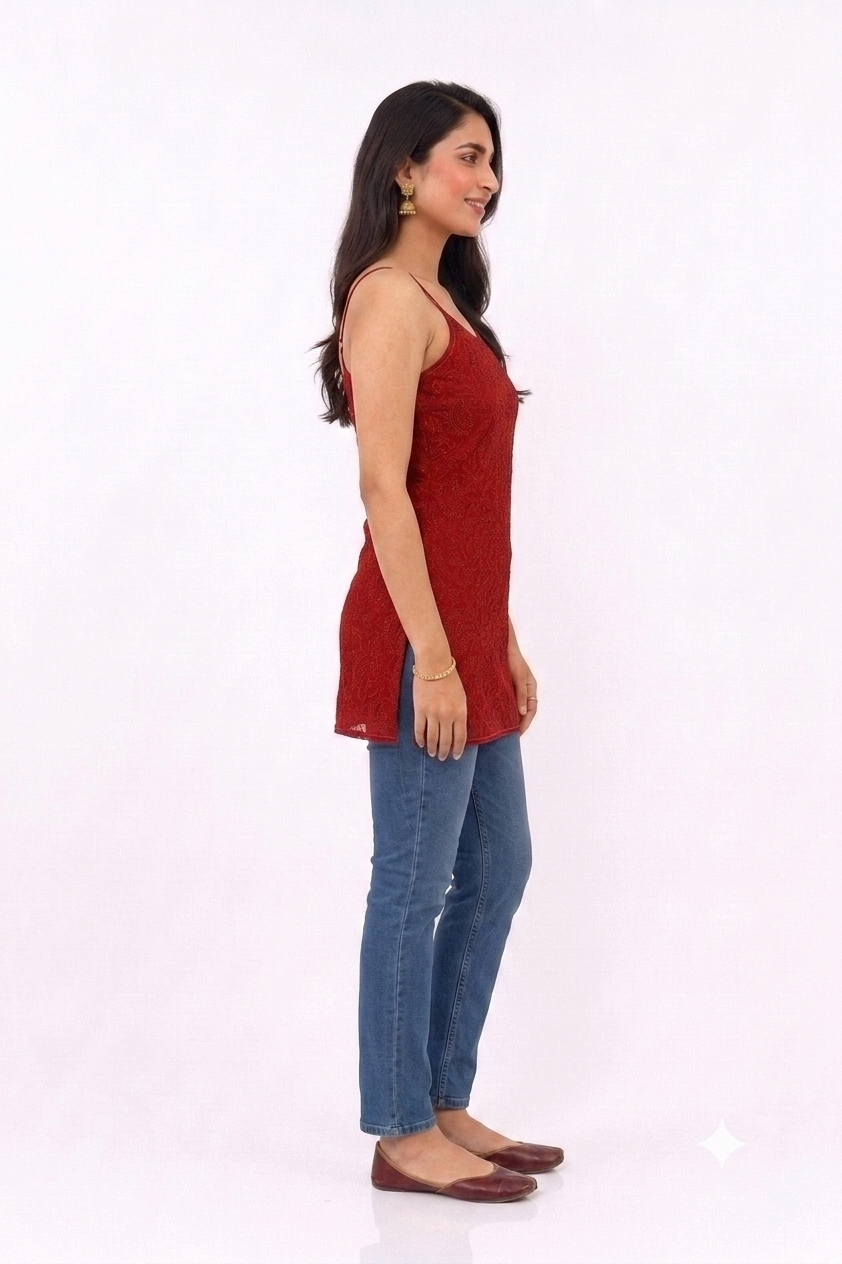 RESHAM WORK SPAGHETTI STRAPS TUNIC