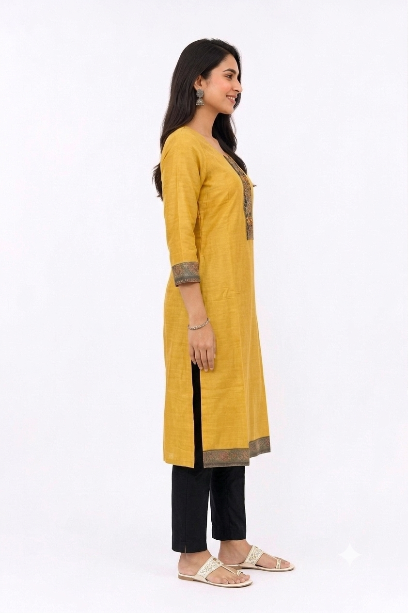 SLUB SILK KURTA WITH BARAAT BORDER