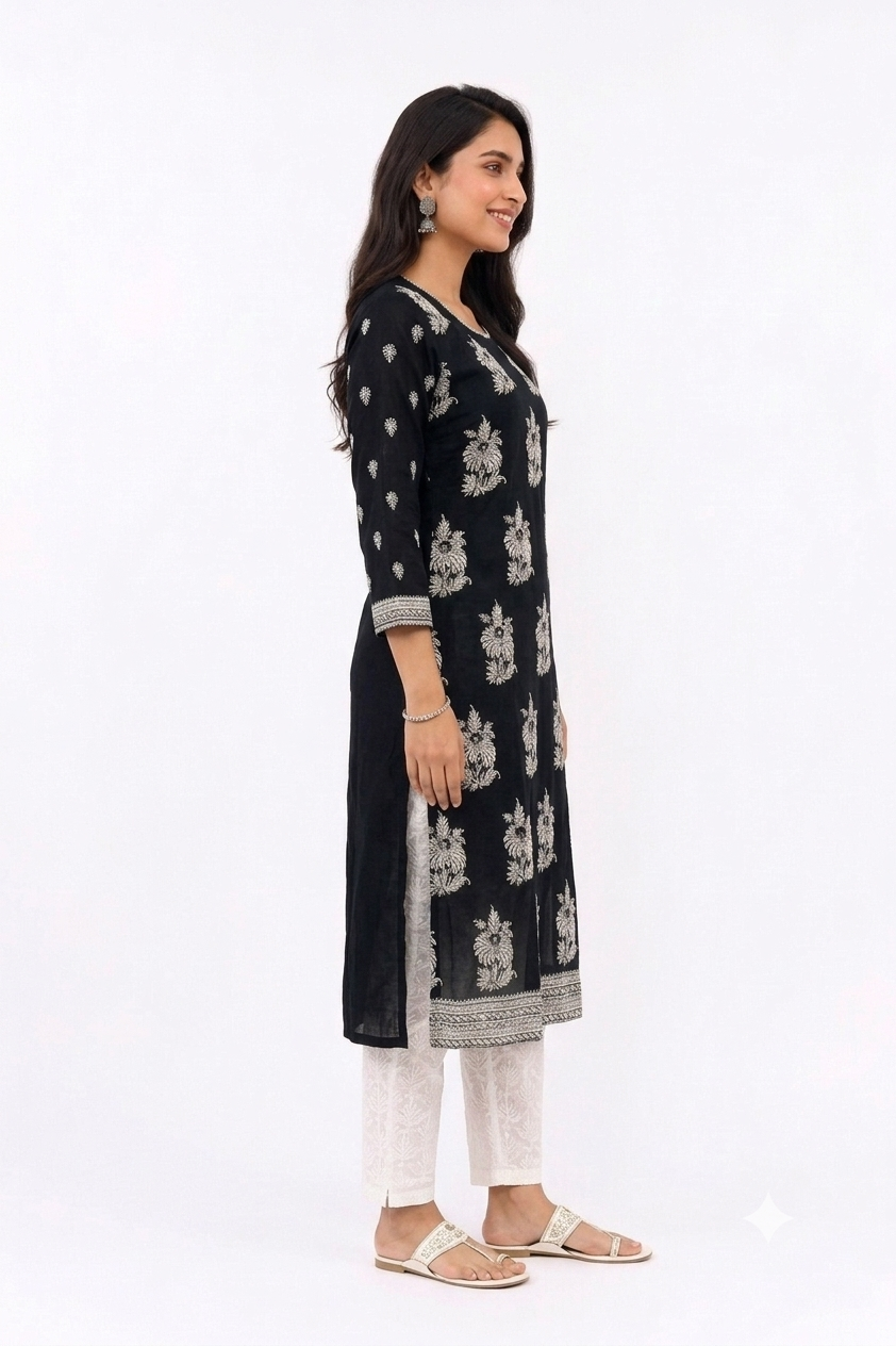 BLACK LUCKNOWI KURTA WITH MUKAISH WORK