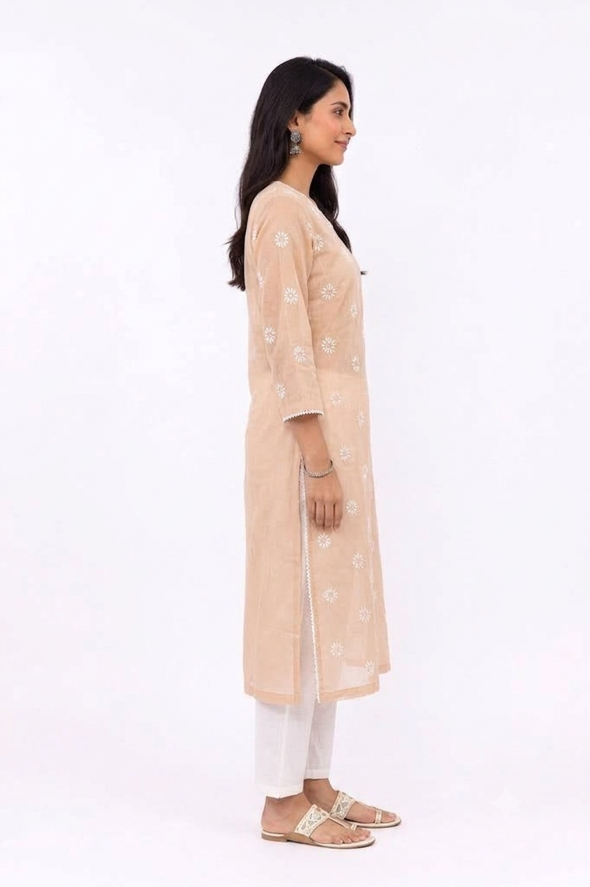 PEACH GEORGETTE KURTA WITH LACE