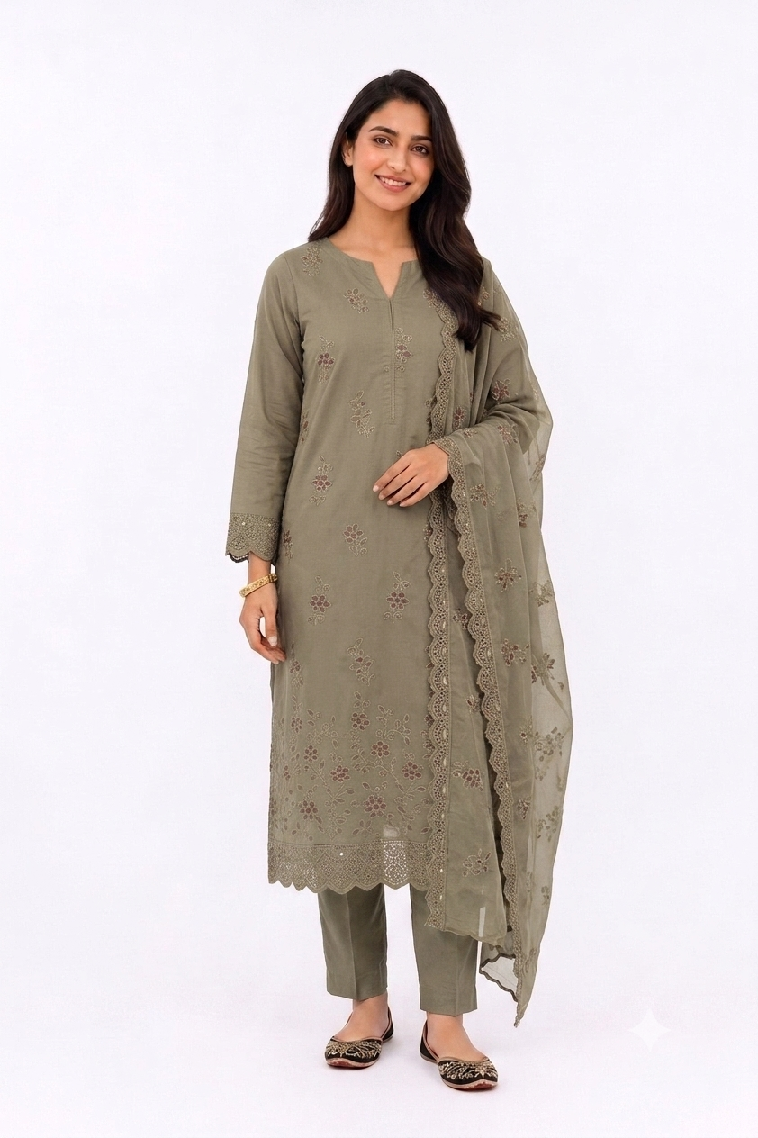 UNSTITCHED 3 PC COTTON SET