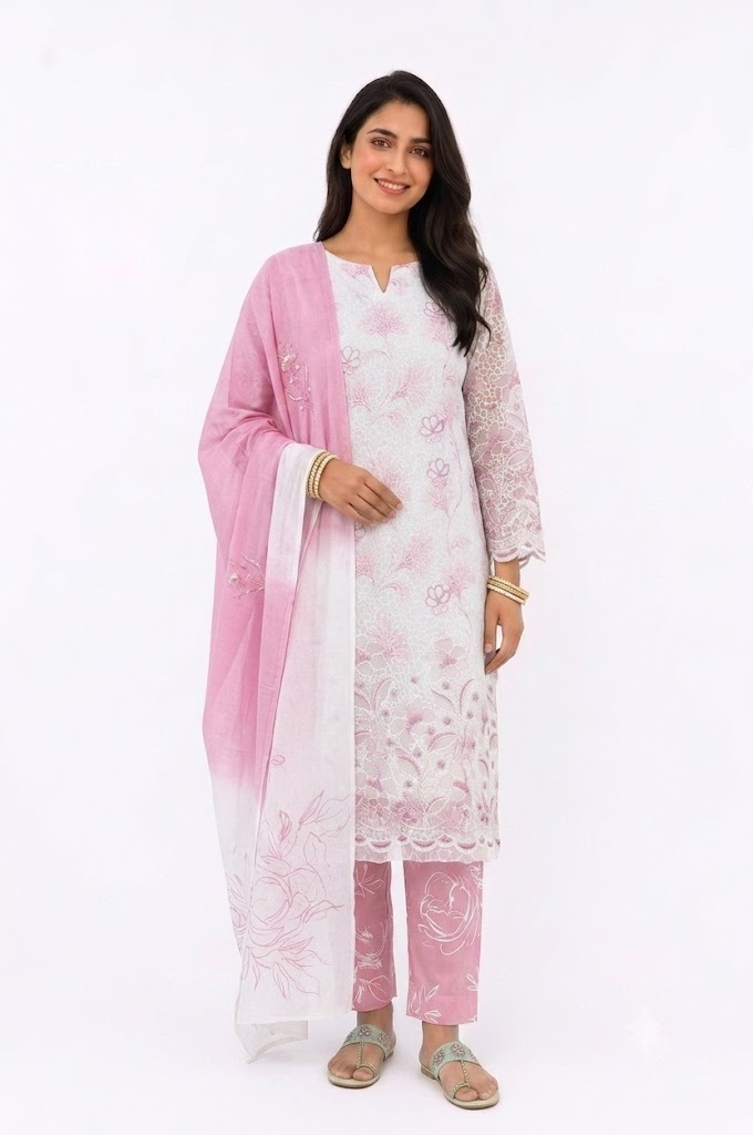 UNSTITCHED 3 PC COTTON SET WITH CUTWORK