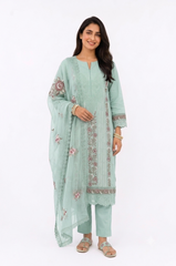 UNSTITCHED 3 PC COTTON SET WITH EMBROIDERY