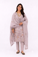 UNSTITCHED 3 PC SET COTTON THREAD EMBROIDERY