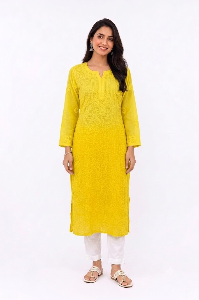YELLOW LUCKNOWI KURTA